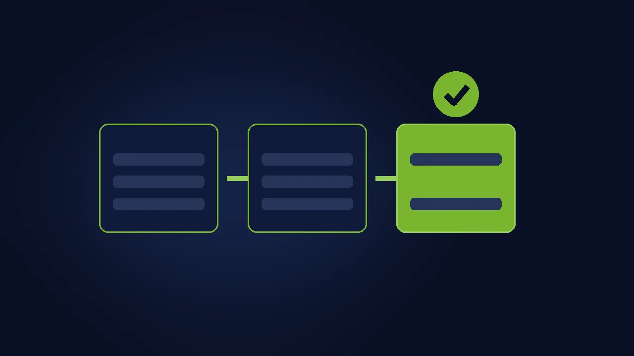 Abstract illustration of a mobile phone with a simplified checkout form on navy.