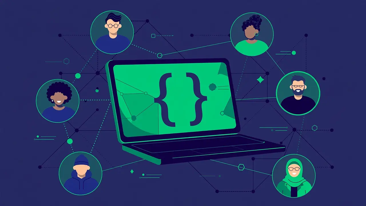 contribute to WordPress — illustration of people collaborating around code
