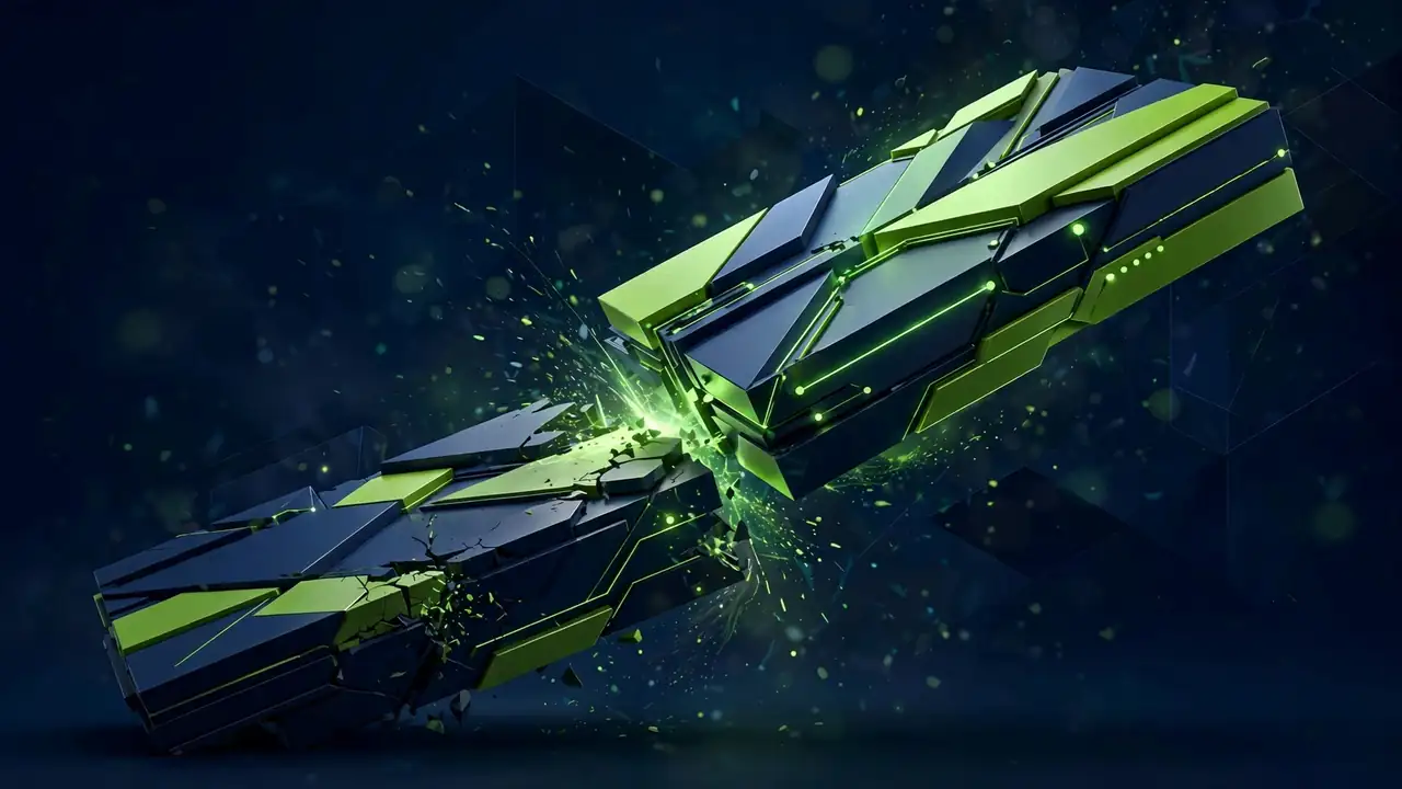 Abstract 3D illustration of neatly stacked glowing style-sheet layers in green on deep navy, representing organized maintainable CSS.