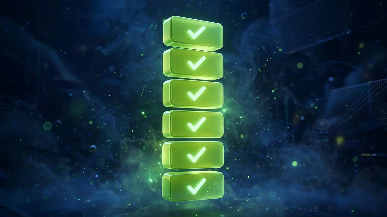 Abstract 3D illustration of glowing green 3D puzzle pieces connecting together with one piece glowing brighter, representing finding and excluding problem scripts.