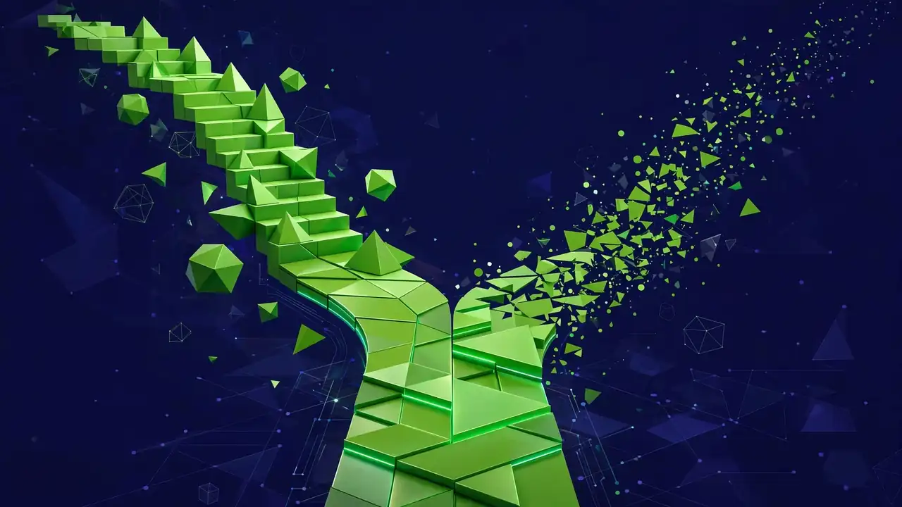 Abstract illustration of a split pathway showing two different diagnosis directions on a deep navy background.