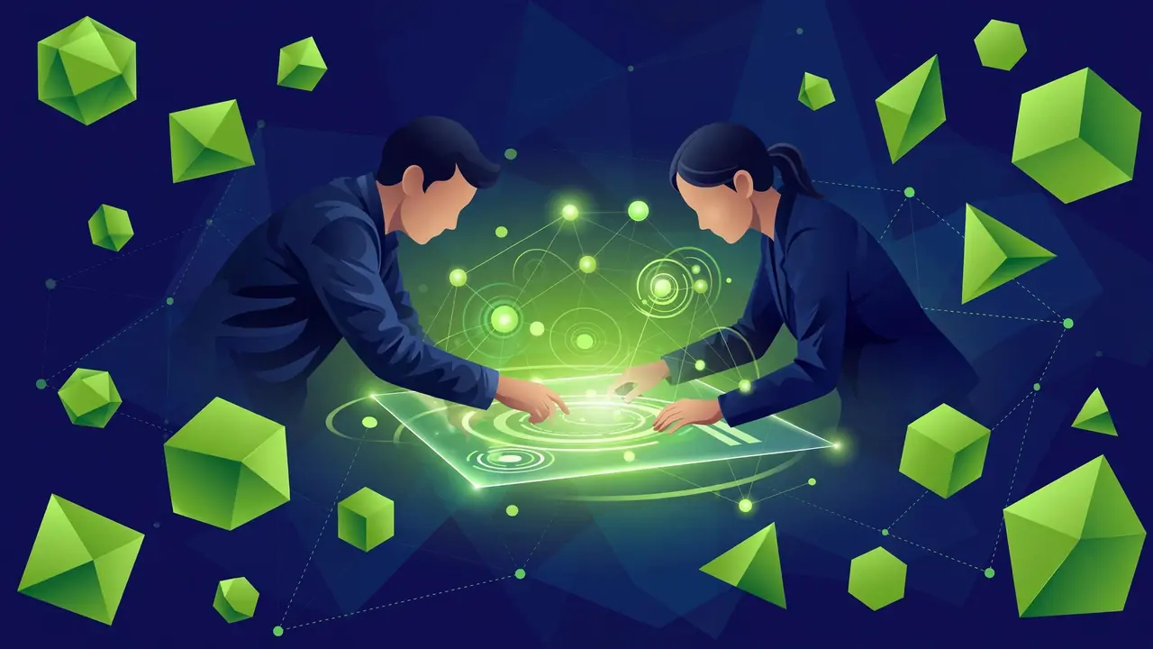 Abstract illustration of responsive design layouts morphing across phone tablet and desktop screens