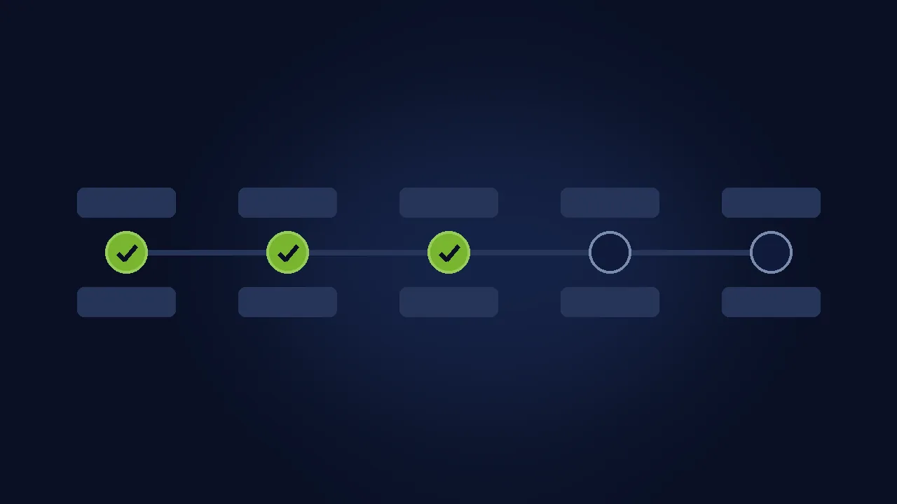 Abstract illustration of dunning email envelopes cycling in green on navy.