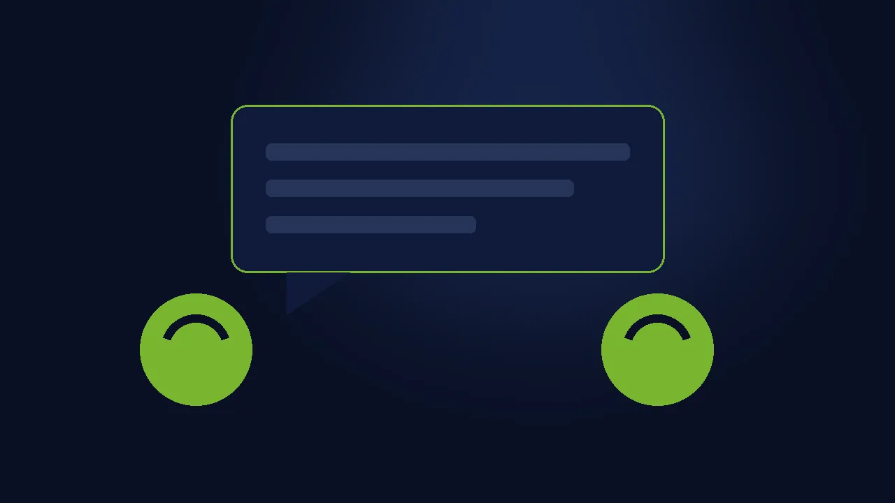 Abstract illustration of customer support chat bubbles in green on a navy background.