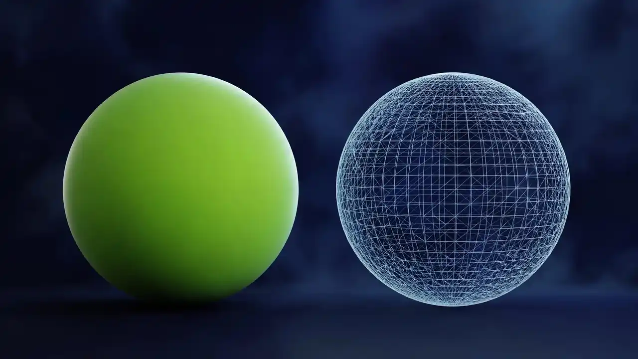 Abstract 3D illustration of a glowing slider control with shrinking green cubes along a rail, representing finding the image quality sweet spot.
