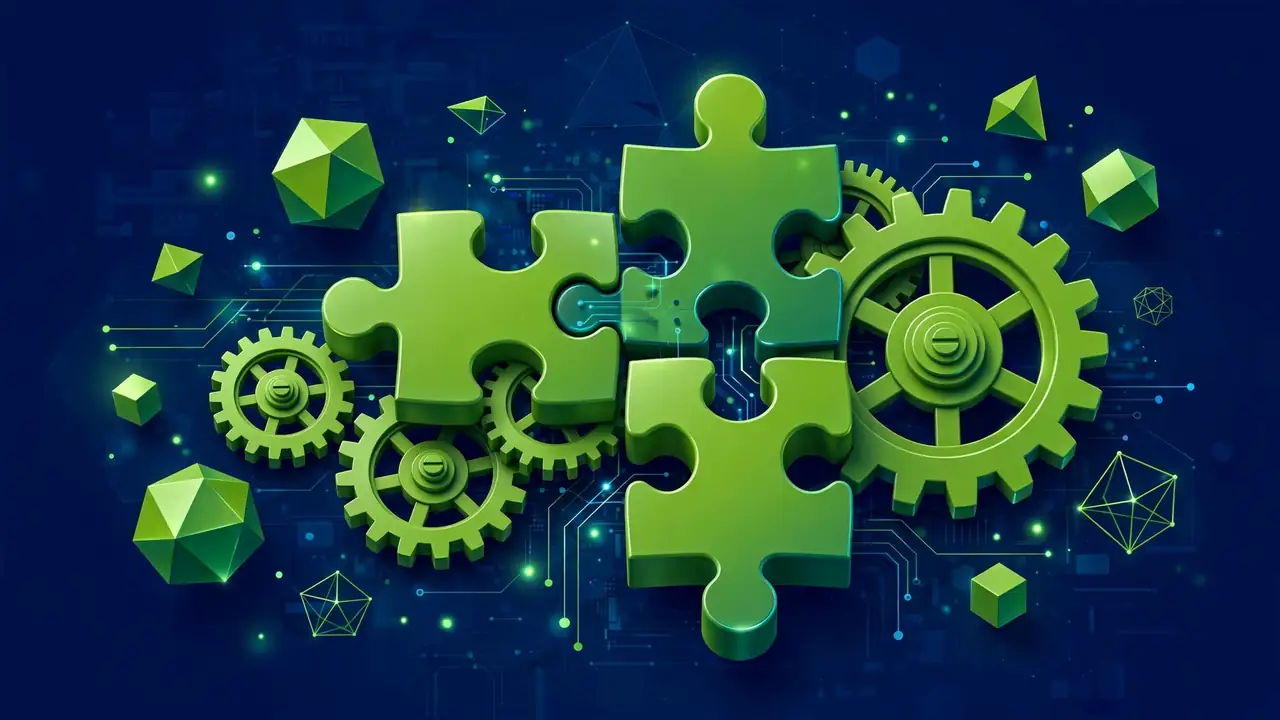 Abstract illustration of a magnifying glass inspecting software code for bugs, debugging concept