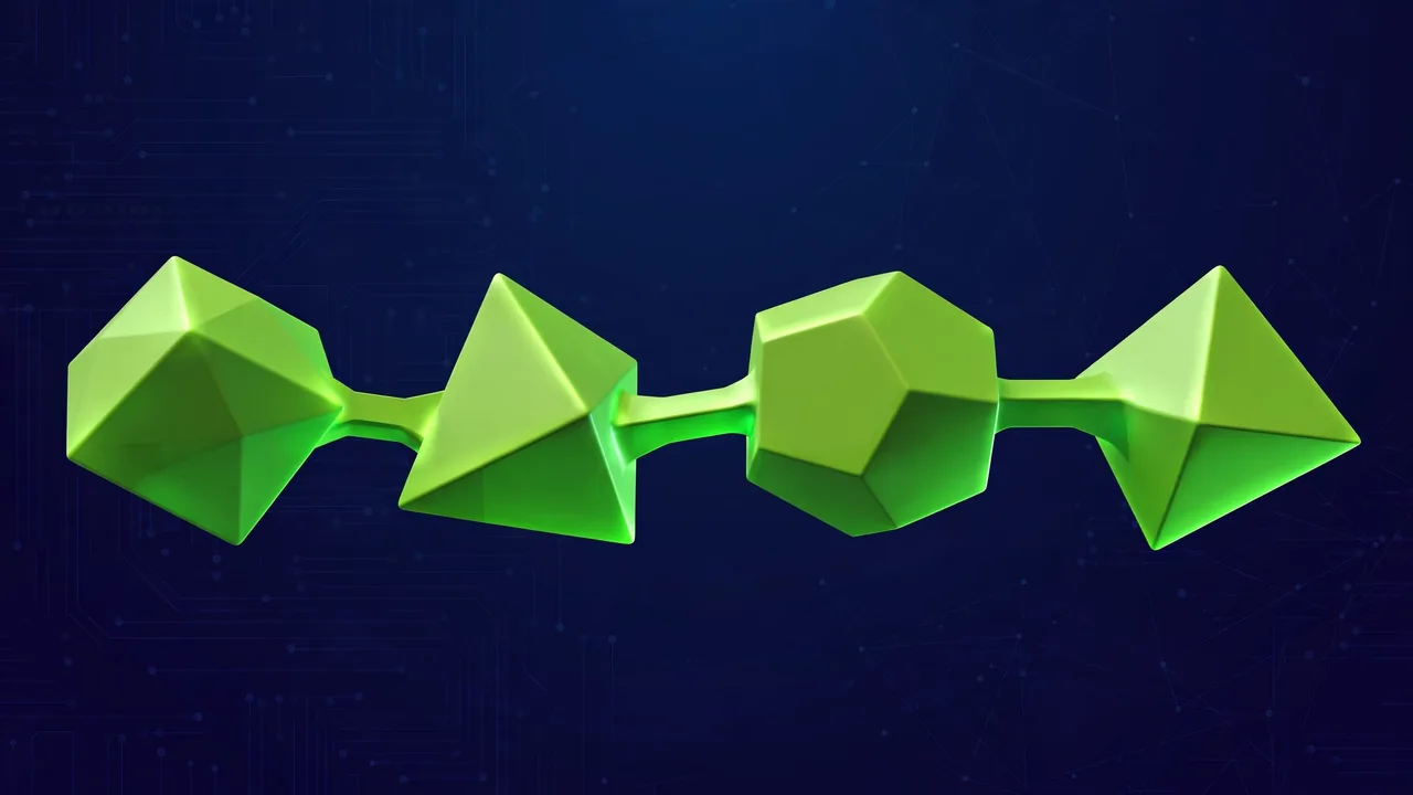Abstract 3D illustration of four connected geometric blocks forming a formula chain.