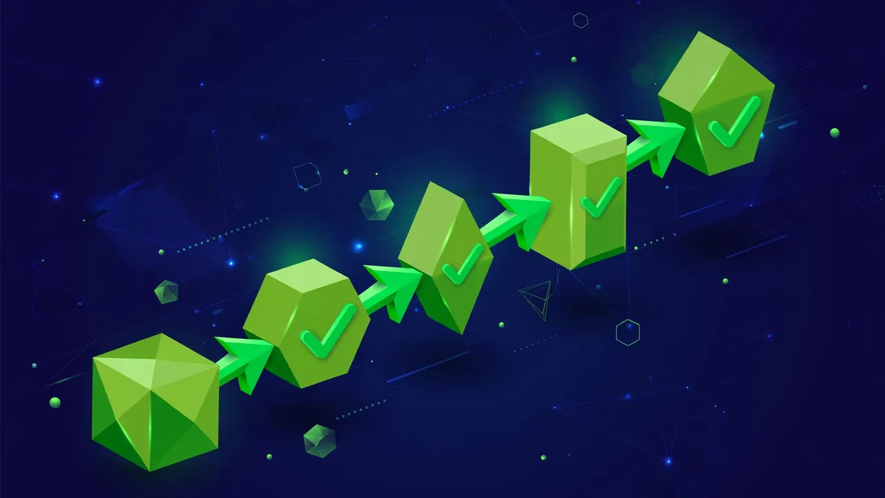 Abstract geometric illustration of an order dashboard with rows and bulk action controls, deep navy and green.