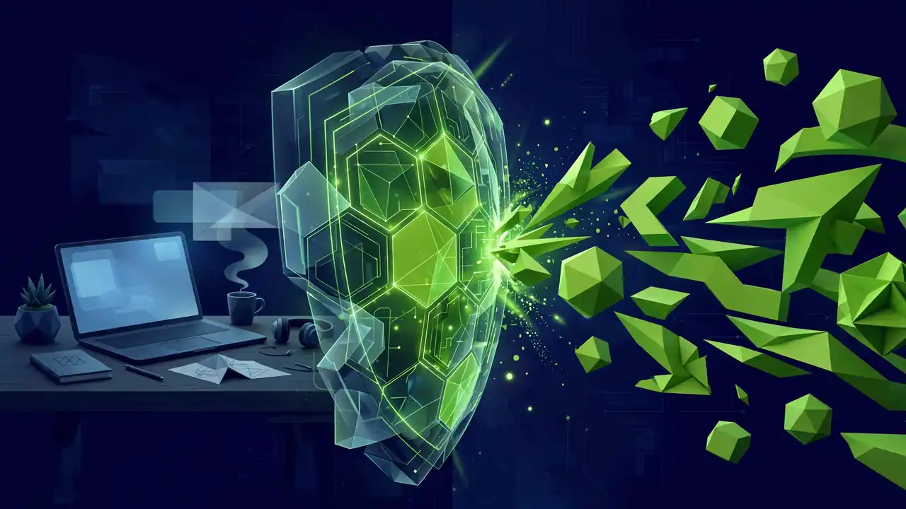 Abstract illustration of a protective shield separating a freelancer workspace from endless change requests.