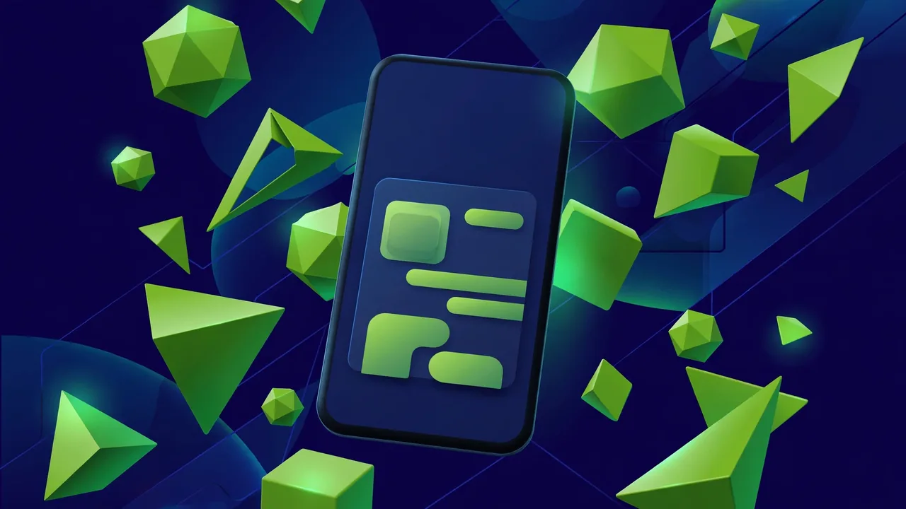Abstract 3D illustration of a smartphone displaying a truncated snippet card.