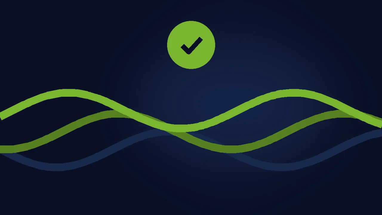 Abstract illustration of secure data waves flowing in green across a navy background.