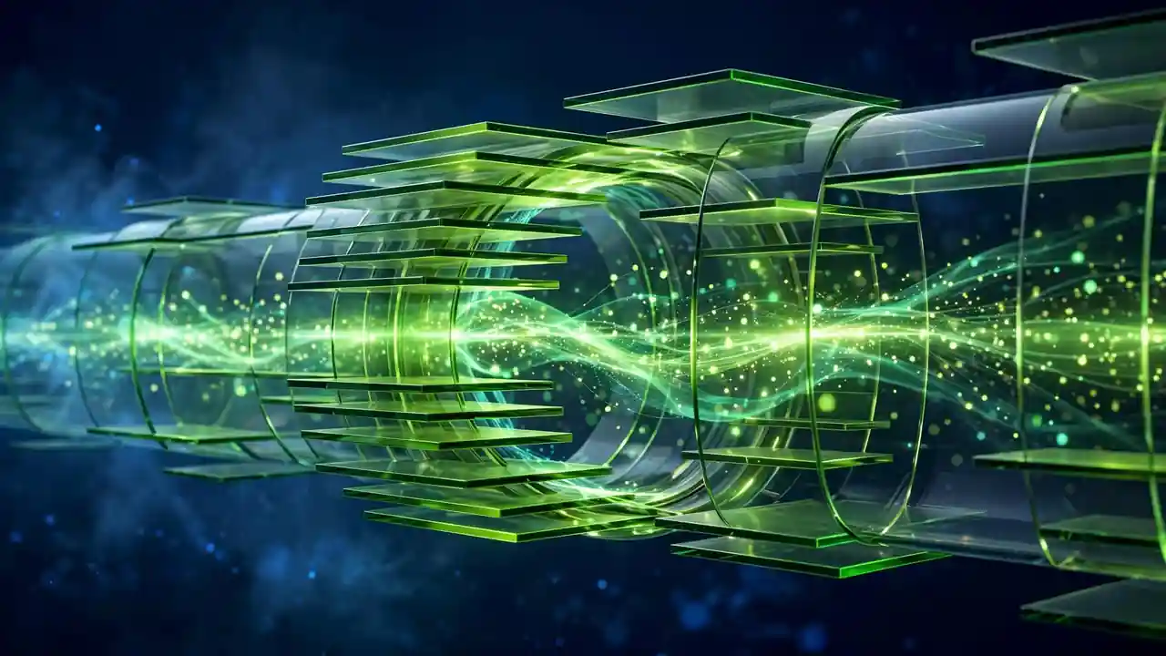 Abstract 3D illustration of a glowing green speedometer gauge with the needle pointing high, representing dramatically improved server response time.
