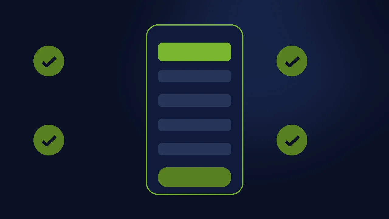 Abstract illustration of a checkout timeline with completed step markers on navy.