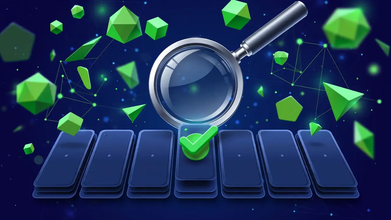 Abstract illustration of a magnifying glass over a weekly calendar with a checkmark on a deep navy background.