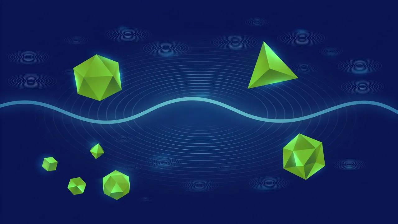Abstract illustration of a calm steady wave line with fading ripples around it on a deep navy background.
