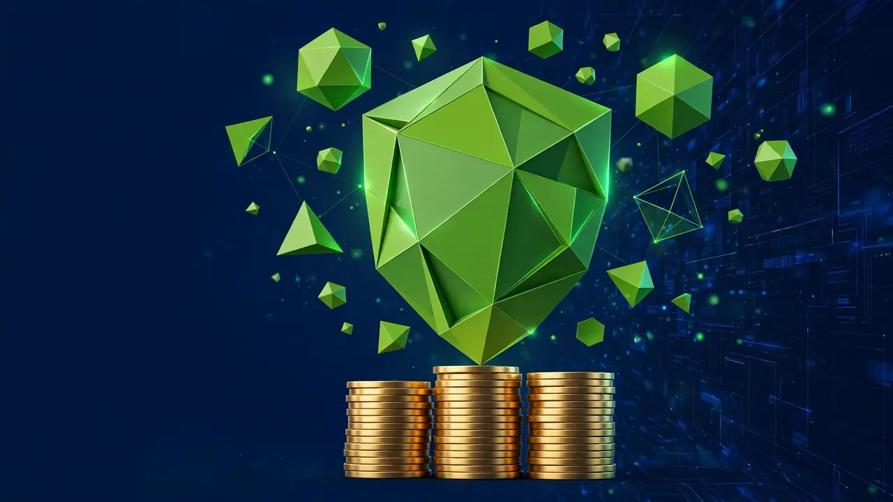 Abstract geometric illustration of three backup copies stored in separate locations, deep navy background with green shapes.
