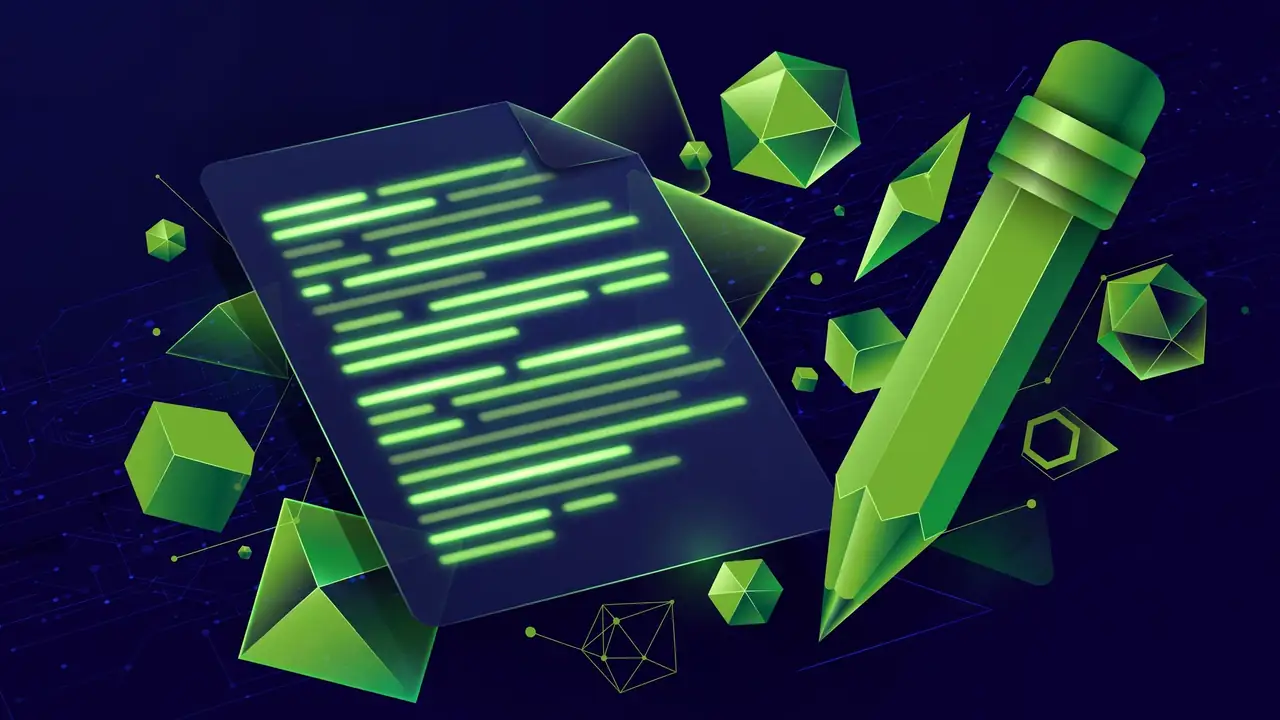Abstract geometric illustration of star ratings and review bubbles as social proof, deep navy and green.