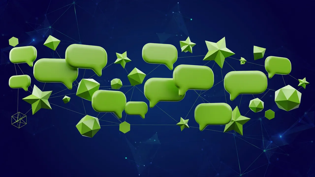 Abstract geometric illustration of related product cards linked together in a row, deep navy background with green shapes.