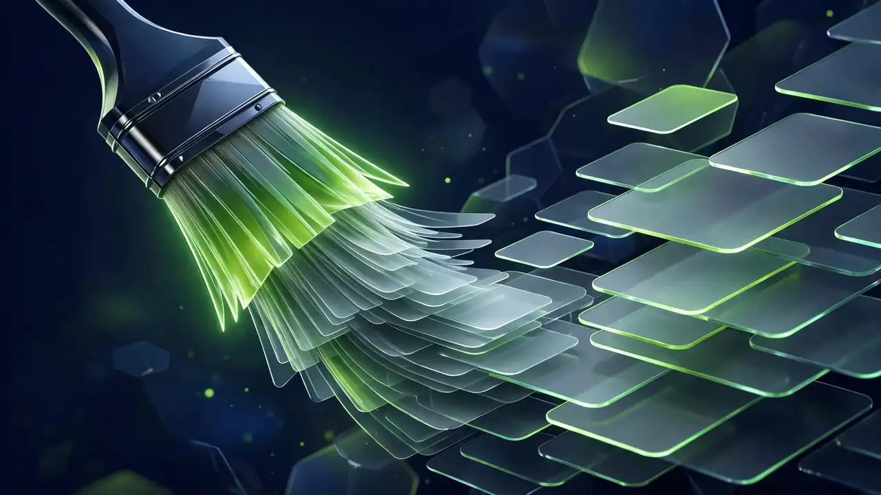 Abstract 3D illustration of a glowing calendar grid and clock gears in green on deep navy, representing scheduling Customizer changes for a future date.