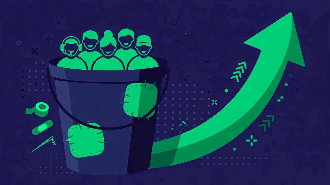 WordPress membership site — leaky bucket churn patched with growth arrow