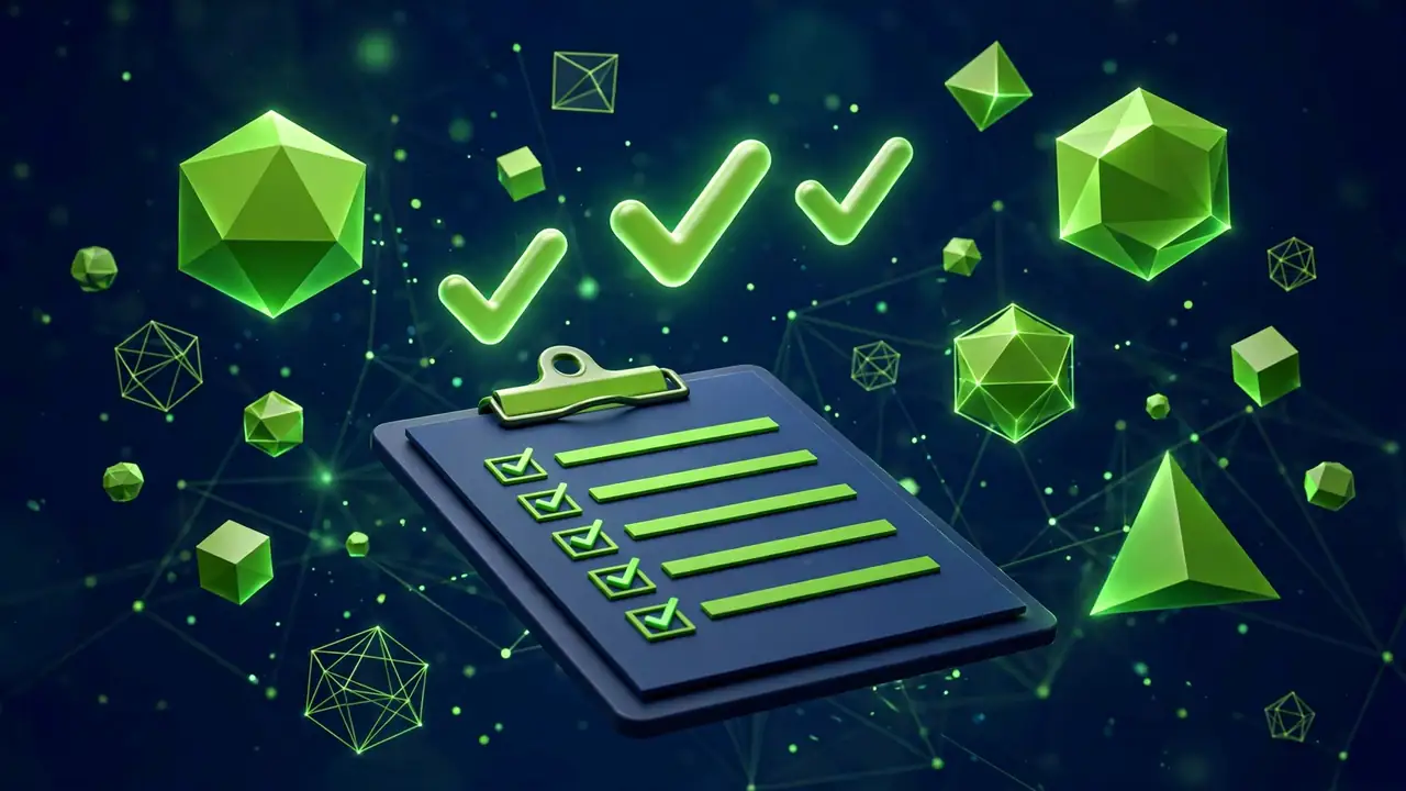 A 3D clipboard with a security checklist and glowing green checkmarks, representing a WordPress security audit