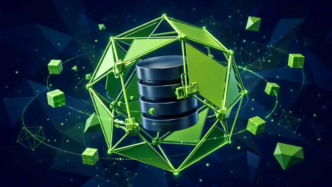 A database cylinder locked inside a glowing vault, representing verified secure backups