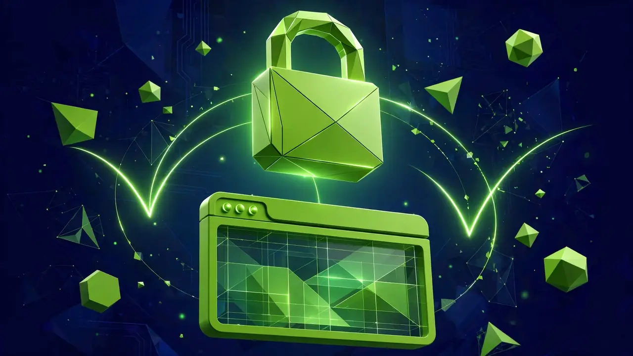 A glowing padlock above a browser window with secure light arcs, representing HTTPS enforcement headers