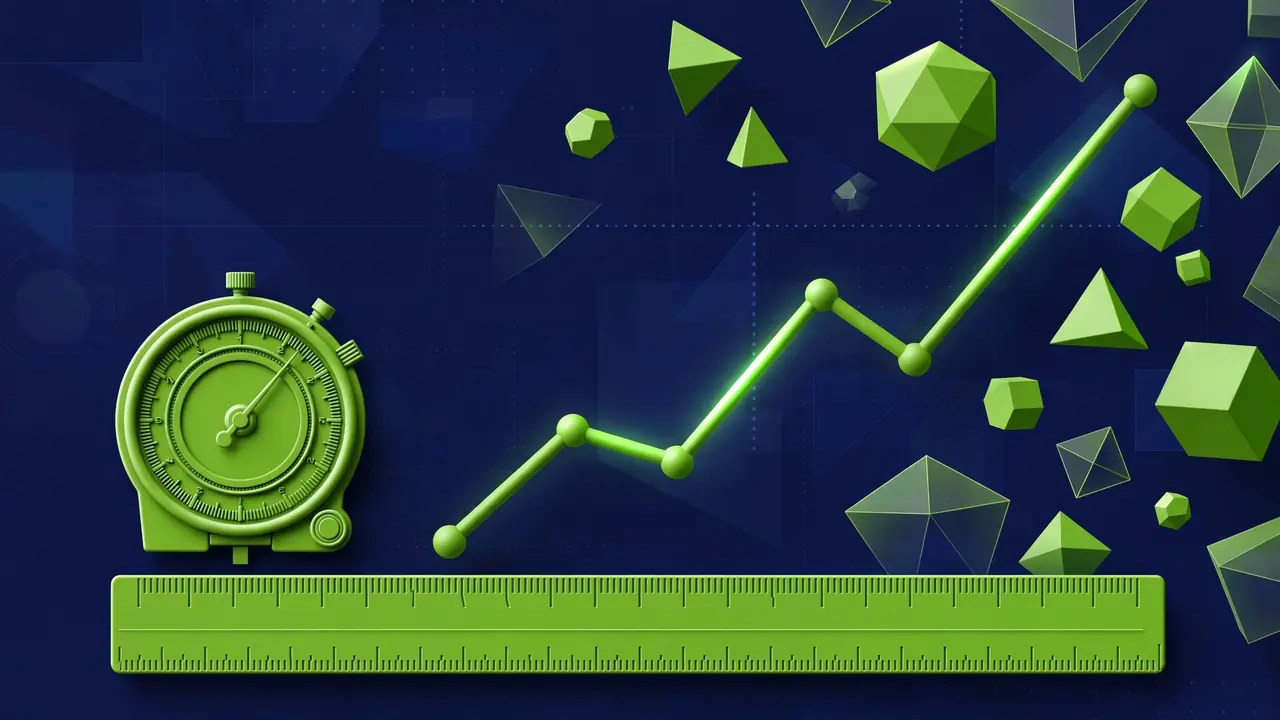 Abstract illustration of a baseline ruler and measuring gauge beside a rising chart on a deep navy background.